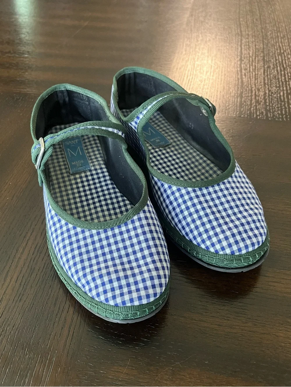 SantM Mary Jane Furlane Flats Navy Gingham Size 37 / US 7